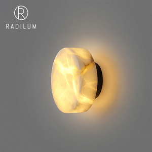 Lámpara de Pared de Alabastro, Aplique de Latón con Piedra Natural, Luz Redonda Moderna de Lujo, Luminaria Artística para Hotel, Escalera o Dormitorio - Product Image 1