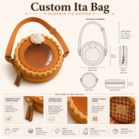 Tas Selempang Bentuk Labu Lucu Kustom, Tas Bulat Kawaii untuk Musim Gugur, Tas Transparan PVC dengan Jendela, Aksesoris Cinnamon Charm, Tas Bahu untuk Pecinta Kue