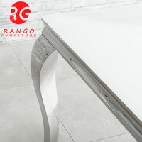 Table à manger, pieds en acier inoxydable, verre trempé blanc, design moderne, offre spéciale