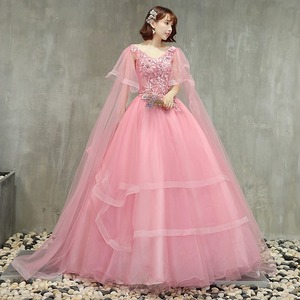 Pink Ball Gown Wedding Dress Sweetheart Neckline Empire Waist Tulle Layered Full Skirt Formal Evening Party Dress - Product Image 1