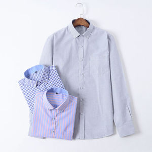 Camisa Oxford Casual de Corte Ajustado para Hombre, 100% Algodón, Estilo Sin Plancha, Resistente a las Arrugas, Estampado de Espiga, Manga Larga, Cuello Mao, ODM - Product Image 1