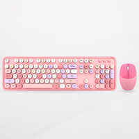 Keyboard dan Mouse nirkabel 2025 warna-warni, tetikus Kombo USB ukuran penuh Retro senyap untuk komputer Laptop dan Desktop