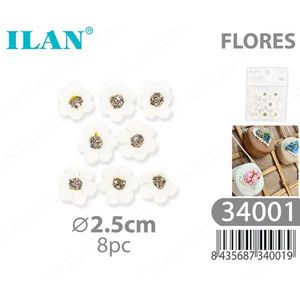 Applicazione Floreale Bianca Ilan Flores 2,5cm 8 Pezzi per Decorazioni Artigianali - Product Image 1