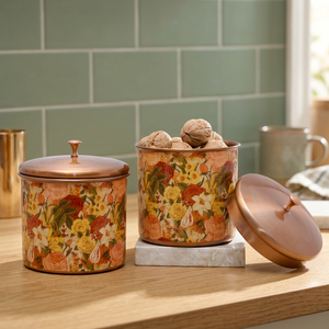 Floral Food <b>Container</b> With Lid Round <b>Storage</b> Jar Bohemian Design For <b>Kitchen</b> Use - Product Image 2