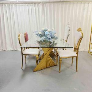Tavolo Hotel nuziale con Base speciale <span class=keywords><strong>in</strong></span> acciaio inossidabile trasparente <span class=keywords><strong>in</strong></span> <span class=keywords><strong>vetro</strong></span> temperato di lusso - Product Image 4