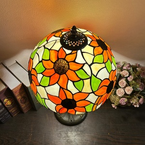 LongHuiJing European Stained Glass Sunflower Lampshade Mediterranean Multicolored 12-Inch Dome AC LED Adjustable Flexible - Product Image 3