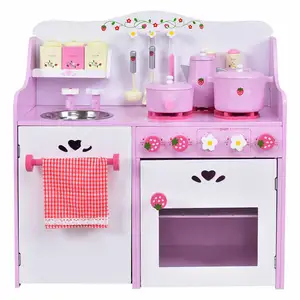 Modern Style Kids Kitchen Play Set Wooden Pretend Toy Set With Realistic Sound And Various Furniture For Kids Toddlers Girls