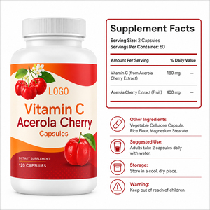 Capsules de Vitamine C Naturelle Lyophilisée de Cerise Acerola Biologique de Haute Qualité, Véganes, Faible Teneur en Sucre, Améliorent l'Immunité, Sans Produits Laitiers - Product Image 2
