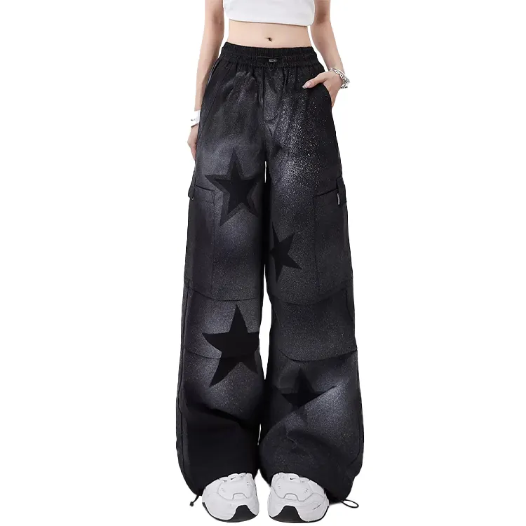 Custom OEM Manufacturer Vintage Pockets High Waist Streetwear baggy Casual ladies Long parachute Cargo Pant for women Trousers