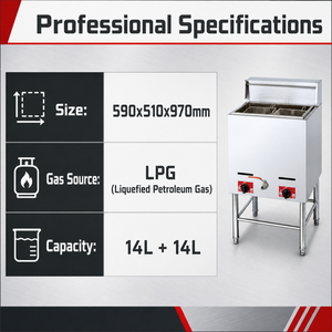 Commercial Floor Standing Single Tank Double <b>Basket</b> Gas Deep Fryer LPG 14L+14L for Fried Chicken French Fries Restaurant - Product Image 2