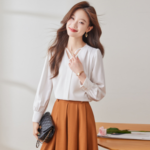 여성 한국 스타일 풀 슬리브 V 넥 블라우스 & 셔츠 일과 비즈니스를 위한 드레시 캐주얼 - Product Image 1