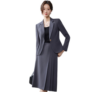 Women's Suit Set With Skirt Midi Length Polyester Satin Office Lady Full Sleeve Anti-Wrinkle Two Piece Set - Product Image 5