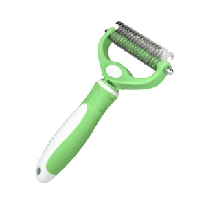 Peine desenredante para mascotas, de acero inoxidable, de doble cara, para gatos y perros, herramienta de aseo, verde y blanco - Product Image 5