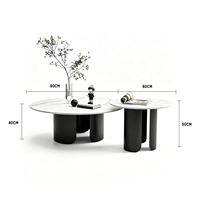 Ensemble de table basse en marbre beige avec structure en métal, matériaux durables et modernes, pour salon