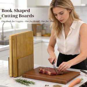 Ensemble de planches à découper en bois de style <span class=keywords><strong>livre</strong></span> avec support, planches à découper originales pour <span class=keywords><strong>légumes</strong></span>, fromage, viande, cadeau pour <span class=keywords><strong>les</strong></span> cuisiniers à domicile, décoration - Product Image 3