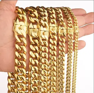 The New Popular 6-22MM Large Men's Cuban Necklace Bib Buckle 18K Gold Hip-hop Cuban Necklace