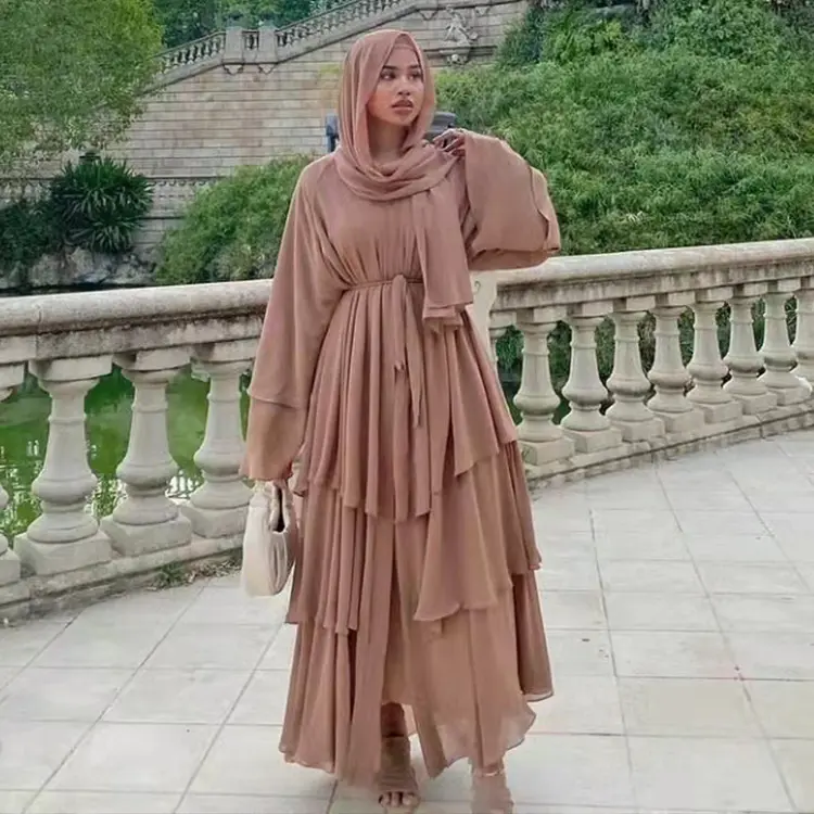 Jilbab grosir gaun wanita Muslim Dubai mewah 2 dua potong elegan grosir Turki pakaian Islami set Abaya