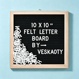 Tableau en feutre pour lettres, chiffres et symboles - Tableau de messages modifiable de 10 x 10 pouces avec cadre en bois et crochet de fixation murale - Product Image 1
