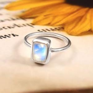 925 Sterling <b>Silver</b> <b>Boho</b> Eternity Vermeil <b>Ring</b> Classic Bezel Setting Rainbow Moonstone for Birthday or Anniversary - Product Image 5
