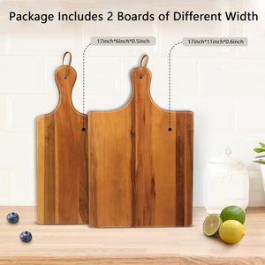 Tabla de cortar de madera con asa, color marrón sólido, bandeja para servir queso, carne, embutidos, para hotel, comida, café, té - Product Image 2