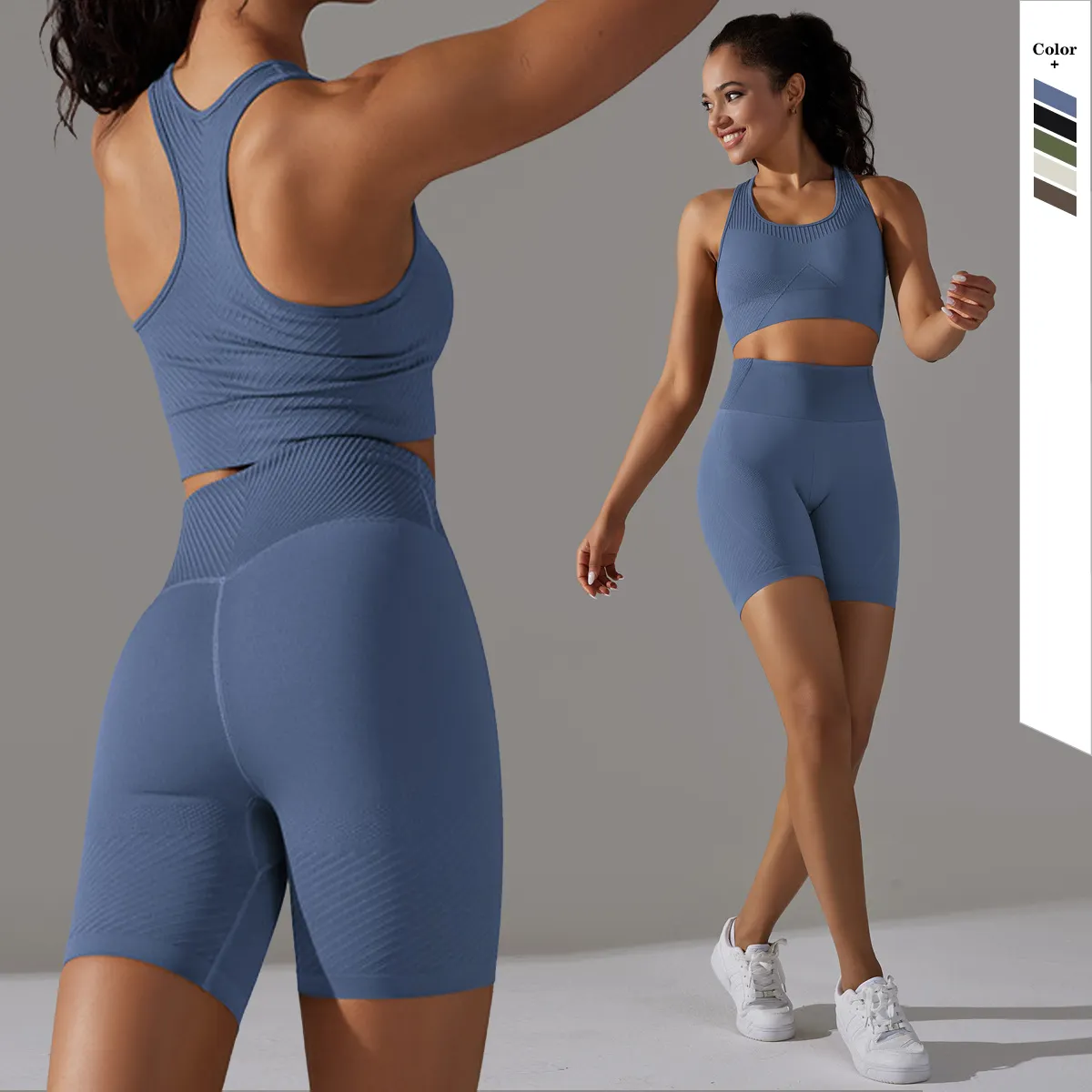 ייחודי אקארד בד חלקה Activewear עבור נשים 2 חתיכה אימון סט חדר כושר כושר אימון תלבושת