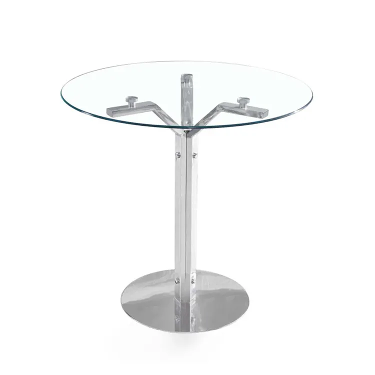 Modern metal electroplating legs tempered glass top simple round accent table