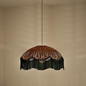 Luminaire suspendu en rotin avec franges 800x800x430mm, lustre rond pour la décoration de la maison - Product Image 3