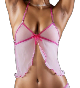 性感蕾丝文胸内裤套装 氨纶/尼龙透明文胸丁字裤 女士奢华性感内衣贴花无纺布 - Product Image 1