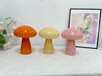 Lampe LED Champignon en Verre Style Crème, AC 5V Américain, Abat-jour Orange/Beige/Rose, Veilleuse à Intensité Variable par Bouton pour Chambre à Coucher et Table de Chevet