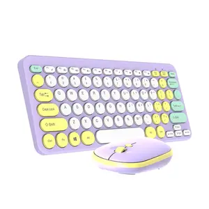 Máquina de escribir colorida, teclas redondas, teclado Clavier et souris sans fil 2,4G, lindo ratón, kit de teclado y ratón