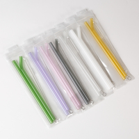 Ensemble de pailles en verre réutilisables colorées de qualité supérieure, 1 droite, 1 coudée, 1 brosse, dans un étui étanche à fermeture éclair, pour jus et smoothies, vente en gros
