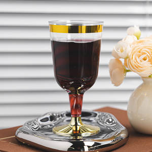 Gobelet <span class=keywords><strong>à</strong></span> <span class=keywords><strong>vin</strong></span> jetable en <span class=keywords><strong>plastique</strong></span> PS, couleurs personnalisées avec bordure dorée en option sur la base pour les mariages, les événements, les services de traiteur - Product Image 1