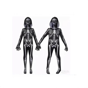 Combinaison squelette phosphorescente pour Halloween, texture soie imprimée, costume de mascarade ajusté, unisexe pour adultes et enfants - Product Image 4