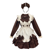 Costume de cosplay d'anime, robe de demoiselle d'honneur marron Lolita avec tablier en dentelle et bordure à volants pour femmes adultes, polyester, sur mesure OEM ODM S-XL