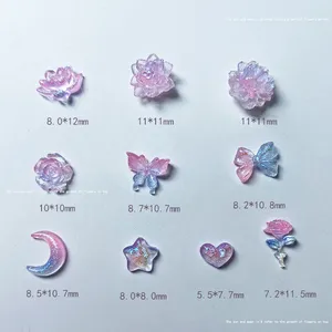 50 pièces de breloques lumineuses mixtes pour nail art, motifs fleurs roses, lune, étoile, cœur, aurore, papillon, décorations pour ongles, breloques Y2K, pièces de manucure DIY - Product Image 4