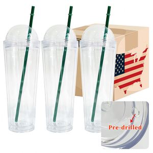 24Oz Pre Drilled Snow Globe Reusable <b>Cups</b> Water Iced Coffee <b>Cup</b> With Dome Lid - Product Image 1