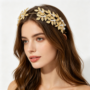 Elegante Fascia per Capelli Unisex in Stile Europeo-Americano con Foglie Floreali in Lega e Perle, Placcata in Oro/<span class=keywords><strong>Argento</strong></span> per Spose e Matrimoni - Product Image 3