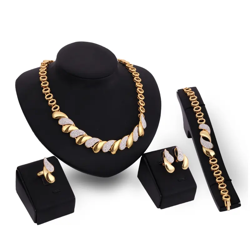 Nova 4 Pedaço Mulheres Arábia 18K Banhado A Ouro Dubai Conjuntos de Jóias de Moda de Luxo de Cristal De Multi Presente de Casamento Nupcial Africano conjunto de jóias