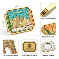 Aimant de réfrigérateur souvenir en laiton plaqué sur mesure, gravé à la presse, cadeau de voyage, autocollant de réfrigérateur, vente en gros
