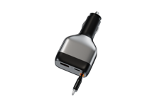 SUNDA Chargeur de voiture 84W PD30W QC18W avec câble USB C rétractable 32,5 cm intégré, charge rapide pour téléphones mobiles