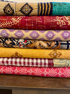 Couette Kantha double en coton fait main, patchwork, couvre-lit réversible, couverture indienne, décoration bohème pour la maison, utilisation hôtelière, écologique - Product Image 6