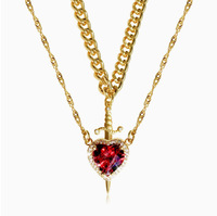 Collier à chaîne à maillons en acier inoxydable tendance, collier superposé, pendentif géométrique en zircon en forme de cœur, poignard, cadeau unisexe, collier de couple