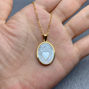 Collier en acier inoxydable en forme de coquille de mer, pendentif religieux <span class=keywords><strong>jésus</strong></span>, notre-dame, vierge <span class=keywords><strong>marie</strong></span>, cœur sacré pour femmes, vente en gros - Product Image 6