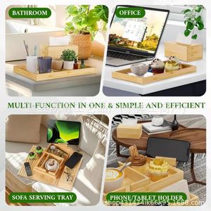 Plateau de canapé en bois avec compartiments amovibles, accoudoirs, plateau pour petit-déjeuner/collation et support pour téléphone. - Product Image 3