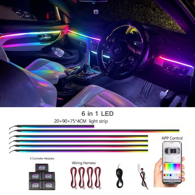 APP Control Car Ambient Light LED Magic Color Atmosphere Lighting Kit Music Sensor Auto Interior Ambient Light Symphony RGB Mode
