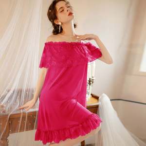 Nouvelle arrivée Sfy9662, robe de nuit à épaules dénudées pour la Saint-Valentin, robe élégante en dentelle contrastée, robe babydoll ample, vêtements de nuit sexy - Product Image 3