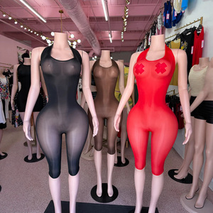 FF1501 <span class=keywords><strong>Combinaison</strong></span> Femme Ultra-Extensible Tricotée Brillante, Body Transparent Sexy à Col Halter, <span class=keywords><strong>Combinaison</strong></span> Élastique, Tenue <span class=keywords><strong>de</strong></span> Club, Streetwear, Romper - Product Image 2