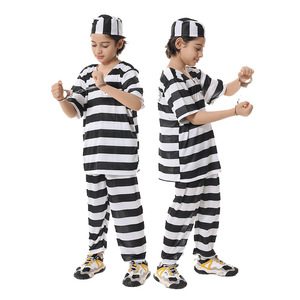 Suministro al por Mayor de Disfraces de Prisionero para Halloween, Disfraz de Prisionero a Rayas Naranja, Negro y Blanco para Adultos y Niños, Traje de Cosplay para Fiestas y Actuaciones - Product Image 5