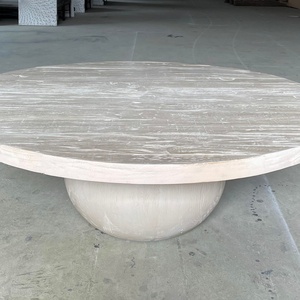Table basse ronde en bois recyclé sculptée à la main au design simple pour la maison - Product Image 2