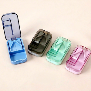 Compact <b>Pill</b> Storage <b>Case</b> With Cutter Blue Gray Mint Pink Plastic Portable Medication Organizer <b>For</b> Daily Use - Product Image 1